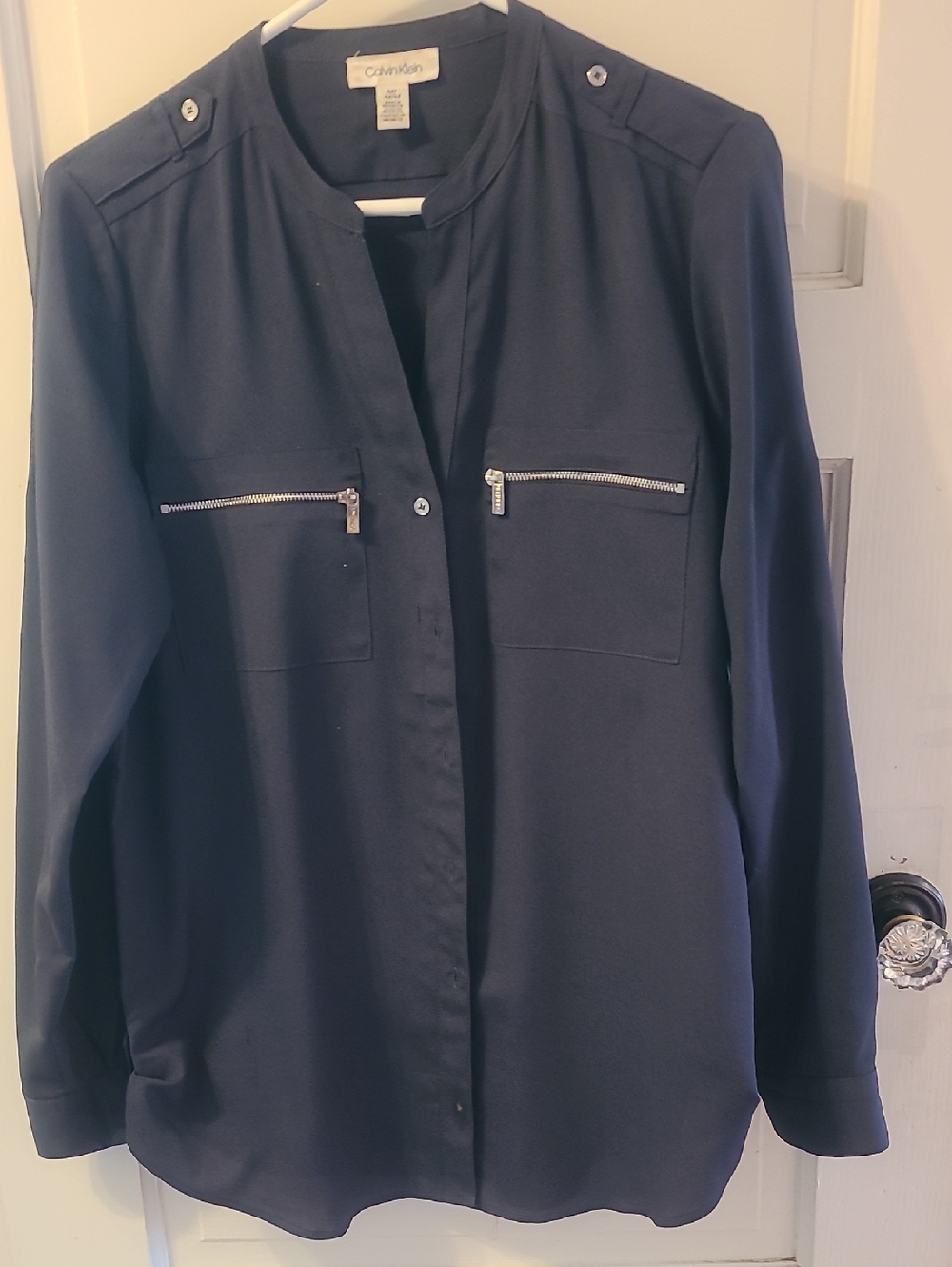 Calvin Klein Navy Zip-Pocket Tunic Blouse